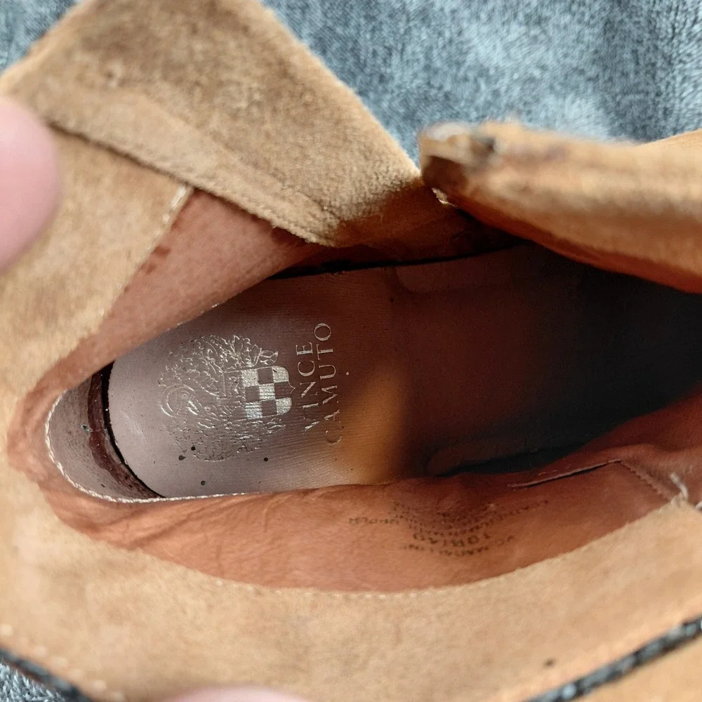 Vince Camuto Tan Suede Glitter Ankle Boots Side Zip Buckle Detail‎ Women's 10B